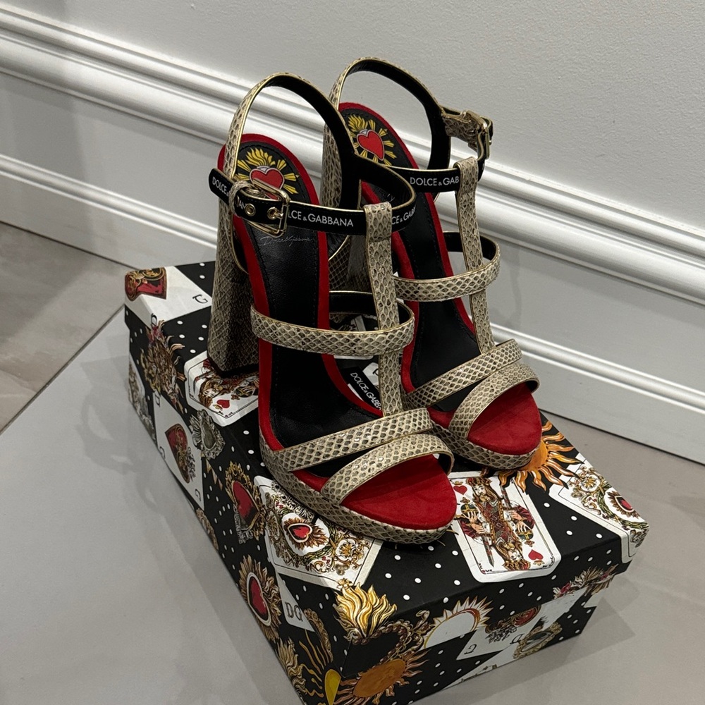 Dolce & Gabbana Red and Tan Heeled Sandals